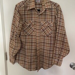 Levi's Men's Beige and Brown Plaid Button-Down Shirt